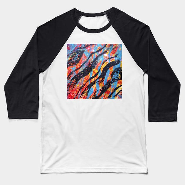 Flying Free Monoprint Abstract Section Baseball T-Shirt by Heatherian